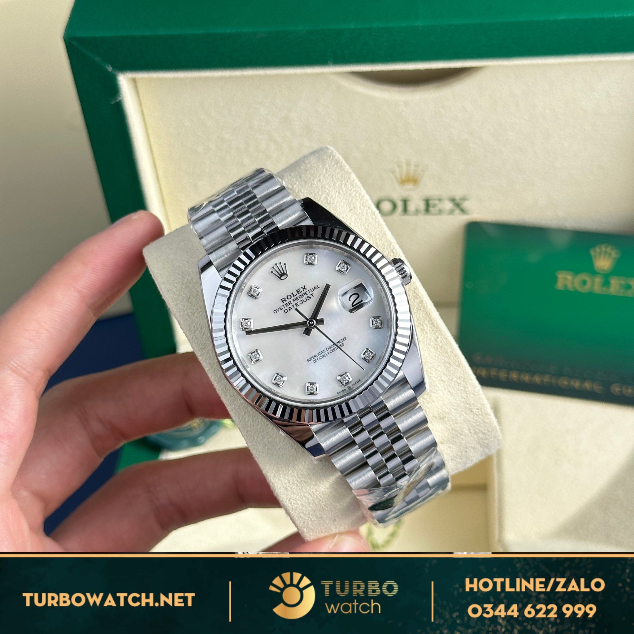 Đồng hồ Rolex Datejust mặt khảm trai replica 