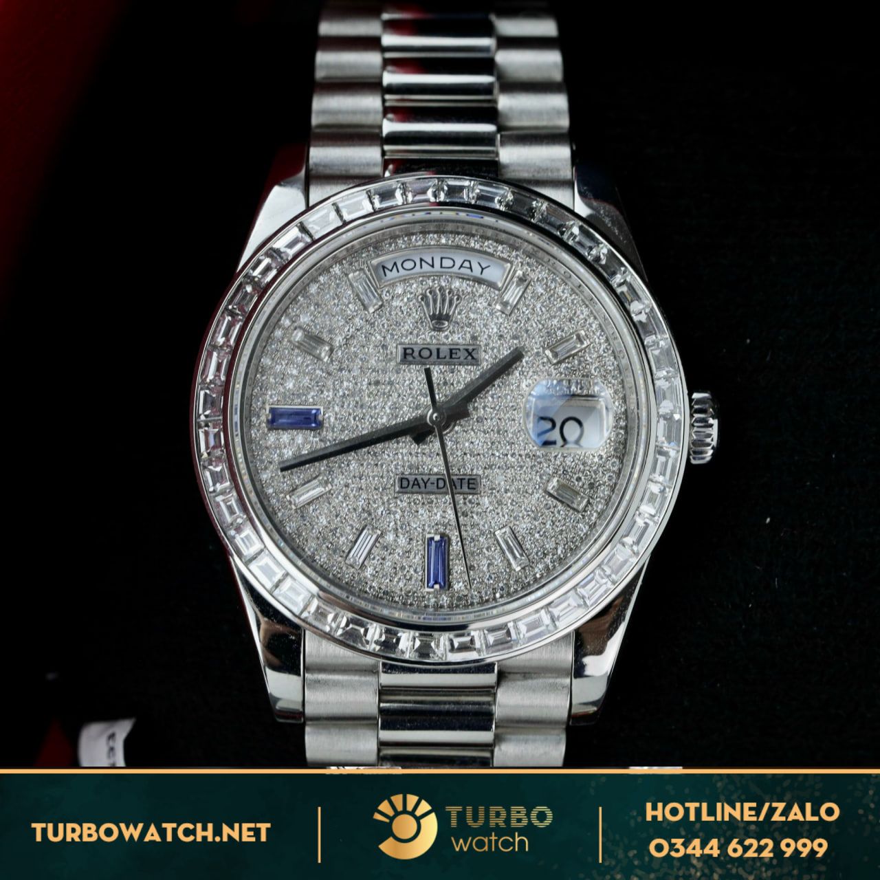 Đồng hồ Rolex Day-Date M228396TBR-0021 chế tác platinum Kim Cương Thiên Nhiên 