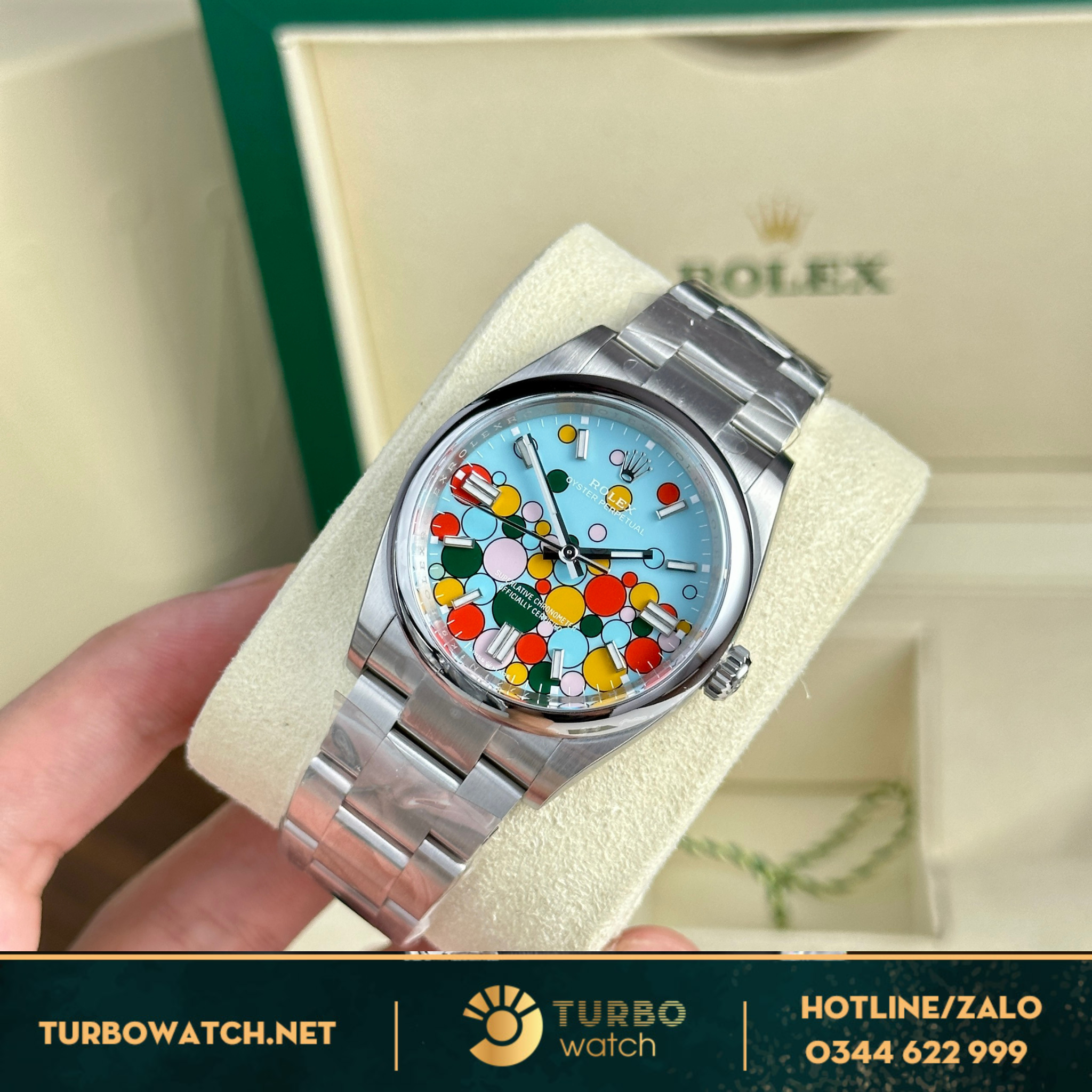 Đồng hồ Rolex Oyster Perpetual 126000 36mm mặt số xanh lam hoạ tiết celebration rep 1:1 
