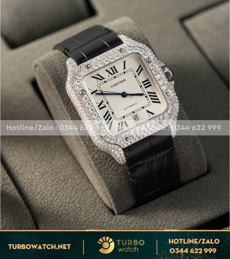 Đồng hồ Cartier Santos de cartier Size 39.8mm custom full moissanite