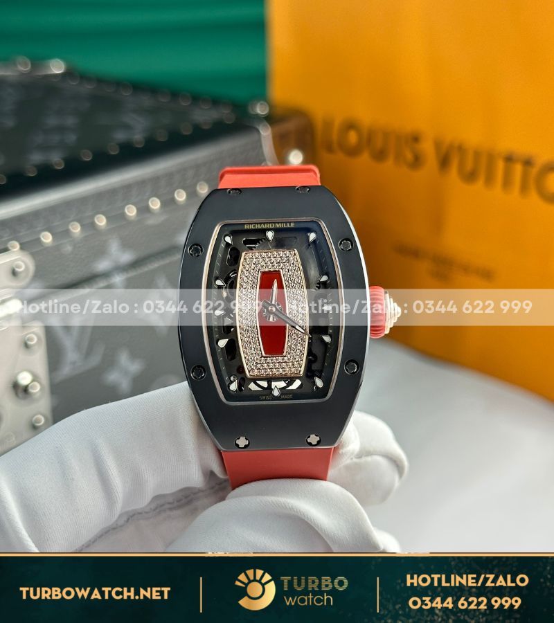 Đồng hồ nữ Richard mille RM 07-01 black ceramic red strap replcia