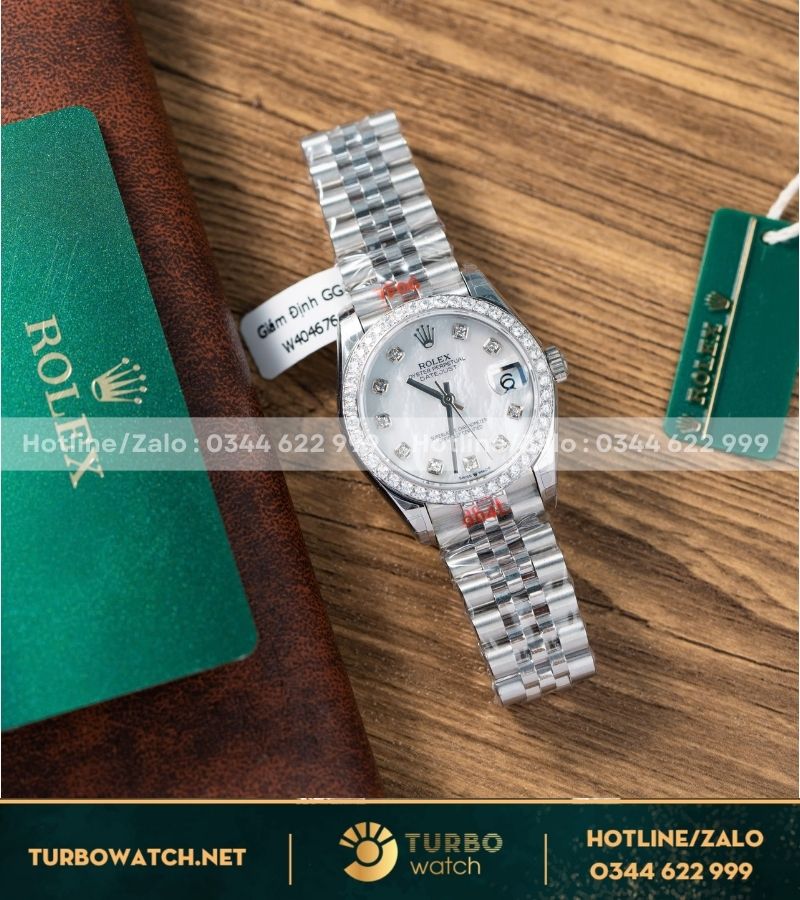 Đồng hồ Rolex Datejust 31mm Mop Dial tinh chỉnh niềng moissanite