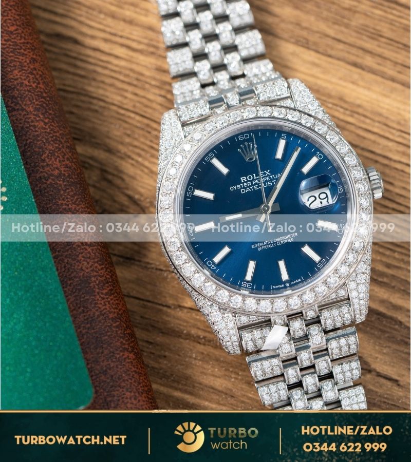 Đồng hồ Rolex Datejust 41mm 126334 Full moissanite blue dial jubilee