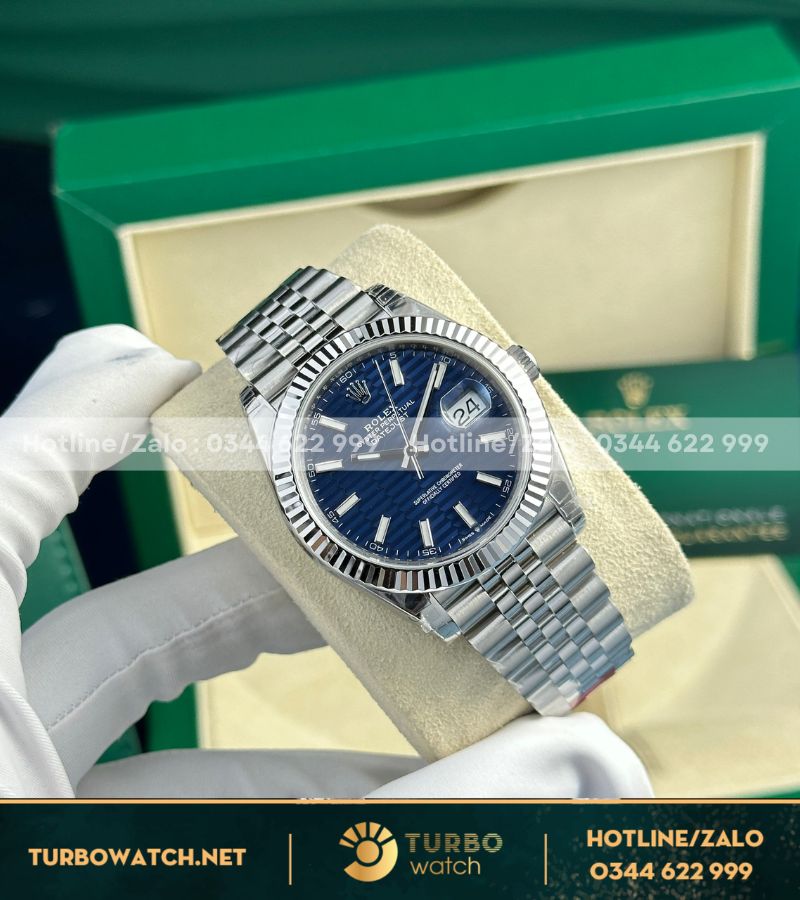 Đồng hồ Rolex Datejust mặt xanh dương vân nếp gấp nhà máy vs 41mm cal 3235