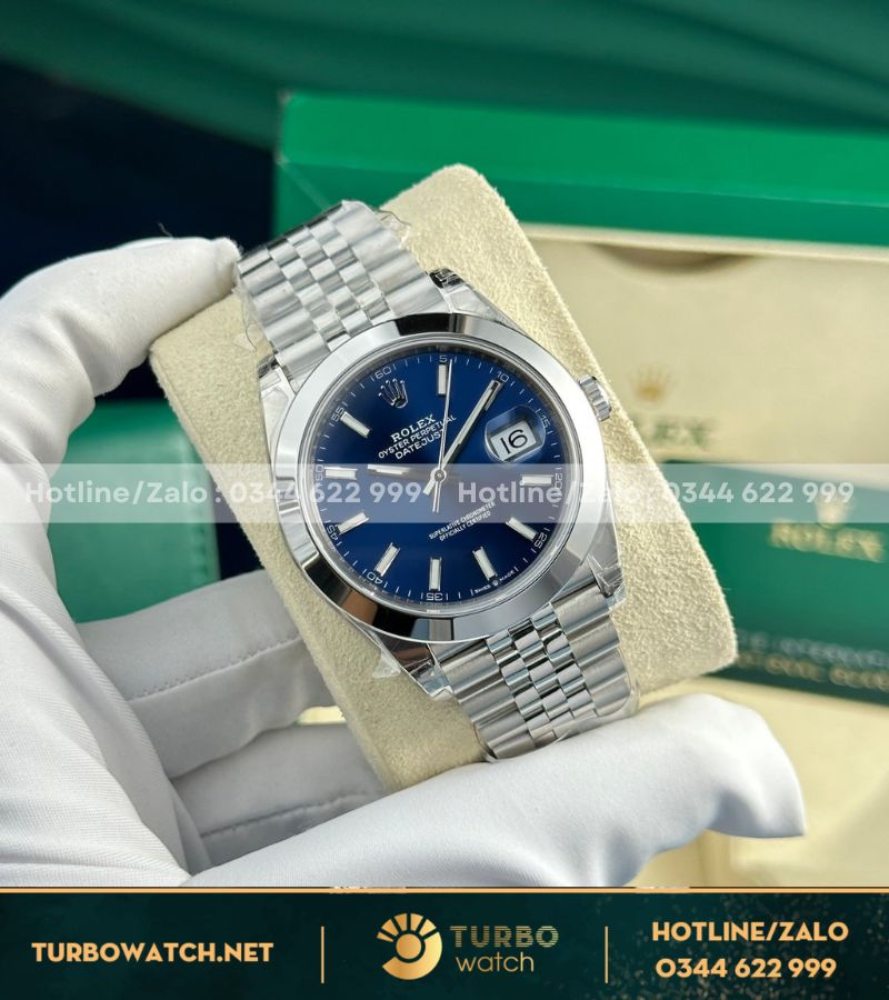 Đồng hồ Rolex Datejust mặt xanh dương viền trơn nhà máy vs 41mm cal 3235