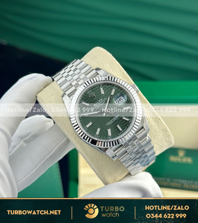 Đồng hồ Rolex Datejust mặt xanh green vân nếp gấp nhà máy vs 41