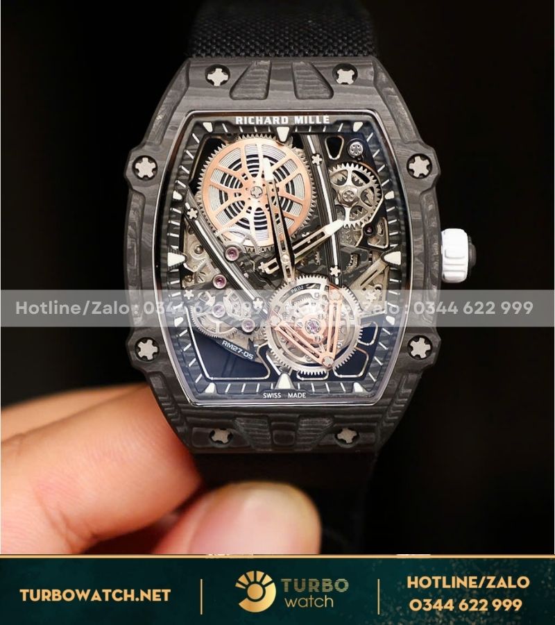 Đồng hồ Richard Mille RM27-05 tourbillon Rafael Nadal độ dày 8,5mm vỏ carbon nhẹ 38g