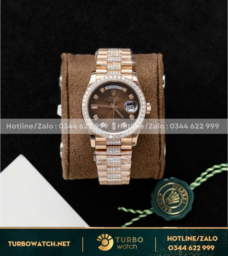 Đồng hồ Rolex Day Date 36 Bọc Vàng 18k Full Kim moissanite nặng 135g replica