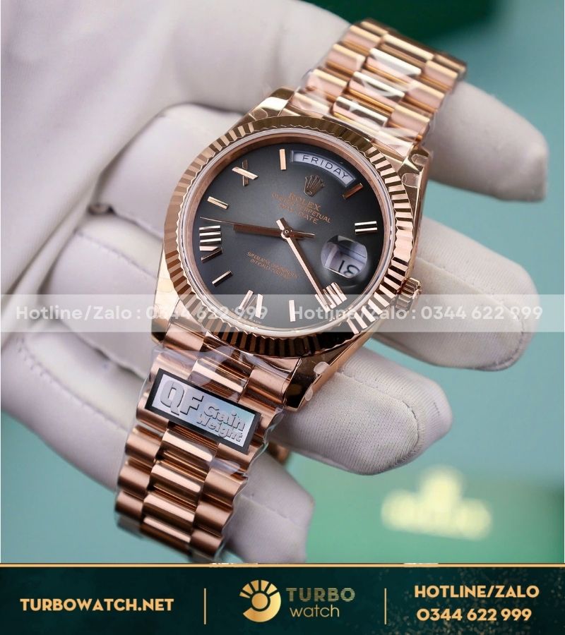 Đồng hồ Rolex Day-Date 40 228235-0055 Everose Gold mặt màu xám đen Ombré replica