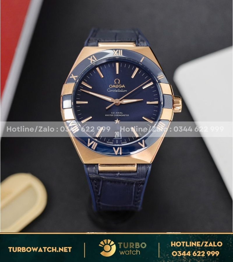 OMEGA CONSTELLATION VÀNG HỒNG MẶT XANH BLUE