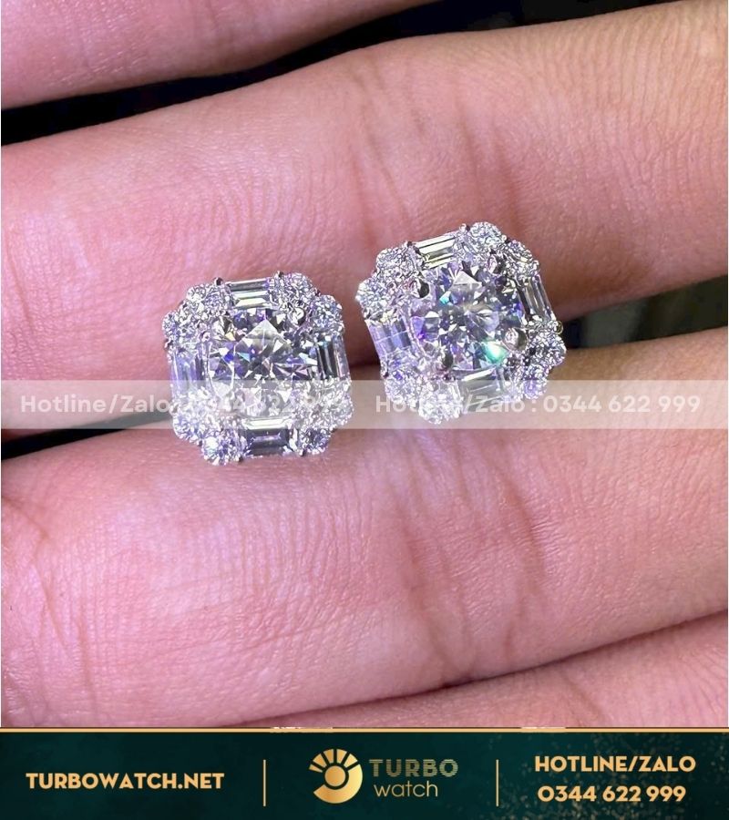 Bông tai chế tác vàng 10k,kim moissanite T012