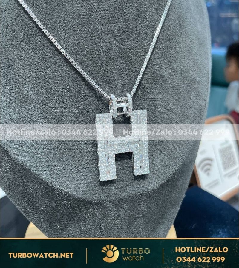 Dây chuyền chữ H vàng 18k,kim moissanite DC004