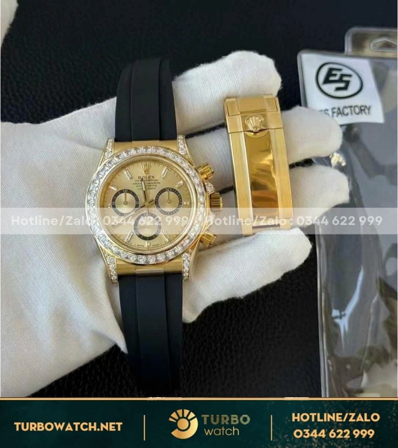 Đồng hồ cosmograph daytona 126538 đá baguette máy 4131 yellow gold