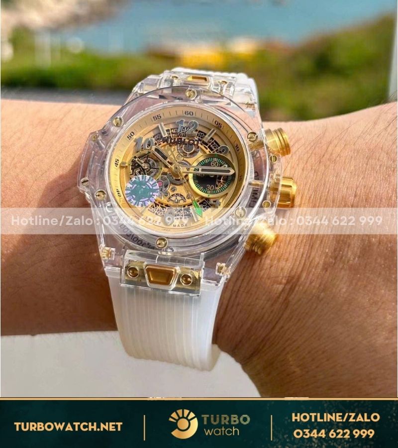 Đồng hồ hublot bigbang unico vỏ saphire mặt vàng