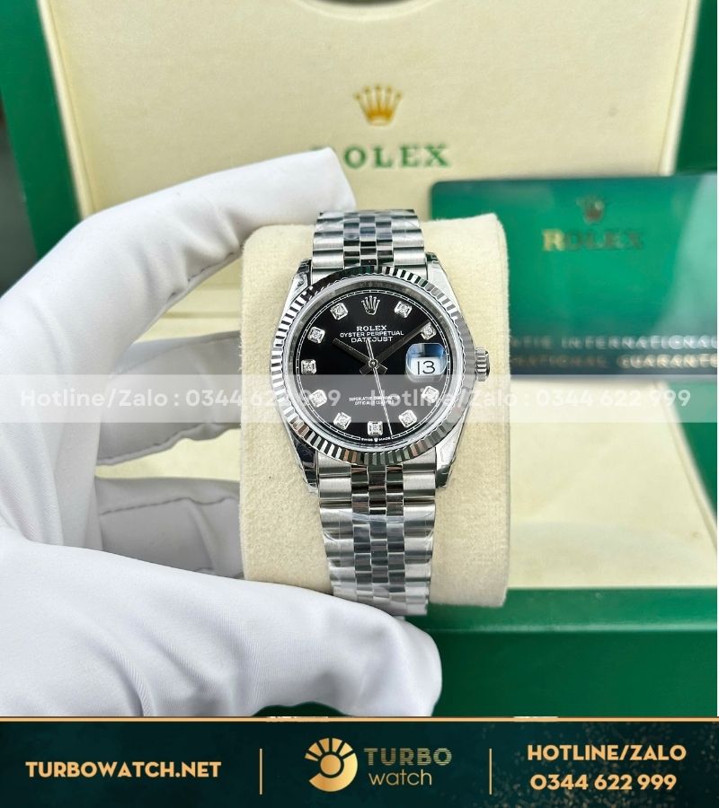 Đồng hồ rolex datejust 126234 36mm mặt đen fake máy 3235 nhà máy vs