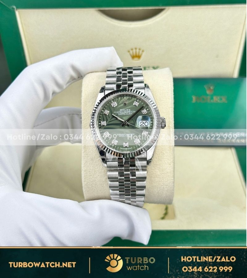 Đồng hồ rolex datejust 36 thép 904l green dial vs factory replica