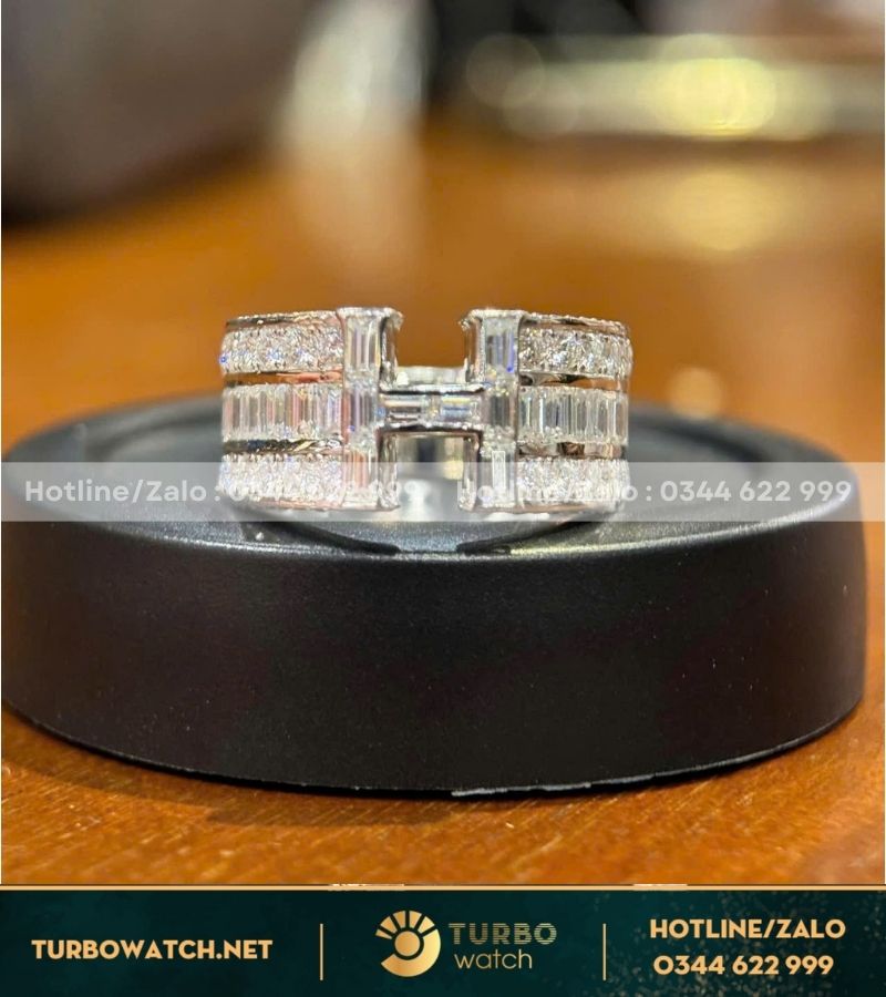 Nhẫn nam chứ H chế tác vàng 10k,kim moissanite N093