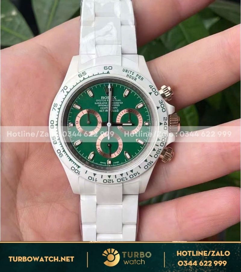 Rolex daytona tinh chỉnh vỏ ceramic trắng và green dial