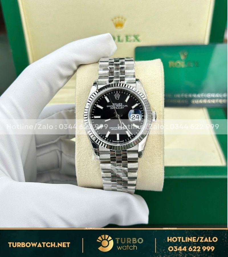 Đồng hồ rolex datejust 126234 36mm mặt đen fake máy 3235 jubilee nhà máy vs 