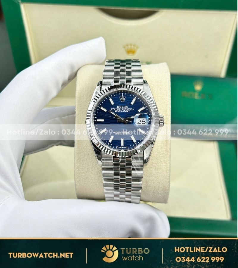 Đồng hồ rolex datejust 126234 36mm mặt xanh blue nếp gấp fake máy 3235 nhà máy vs 