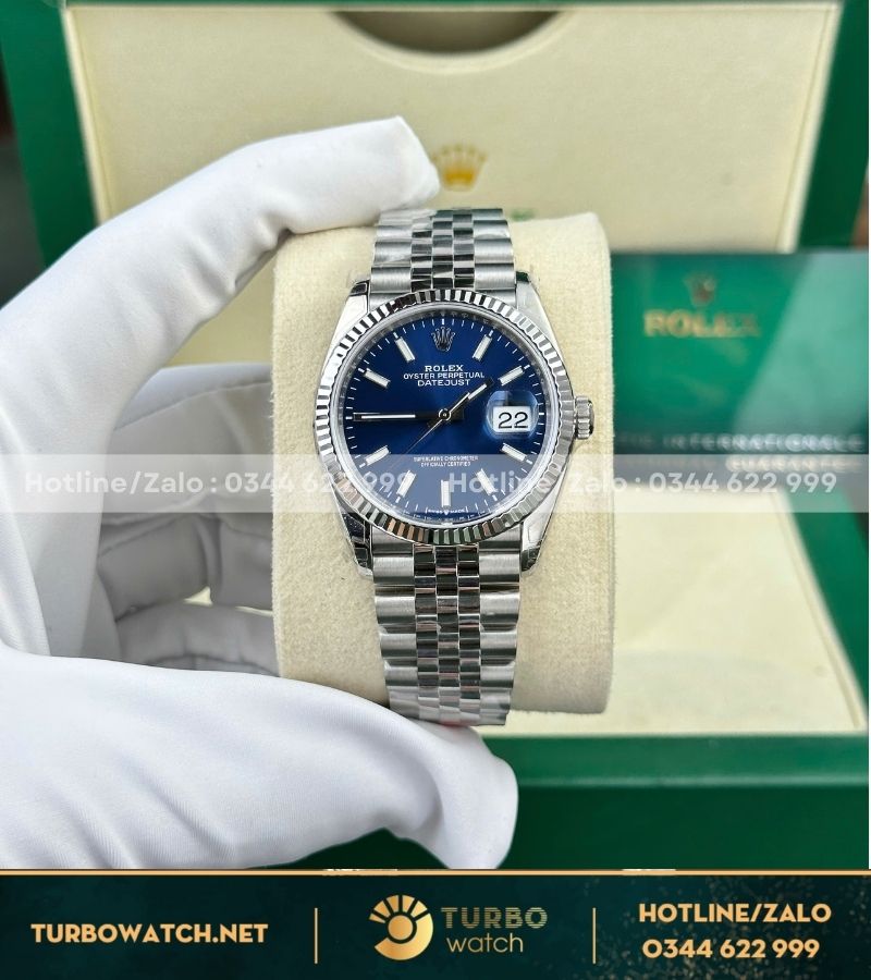 Đồng hồ rolex datejust 126234 36mm mặt xanh cọc dạng quang replica máy 3235 nhà máy vs 