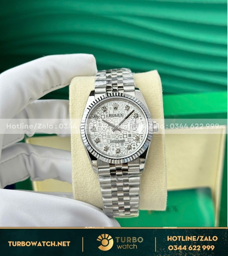 Đồng hồ rolex datejust 36mm mặt số vi tính trắng thép 904 fake 