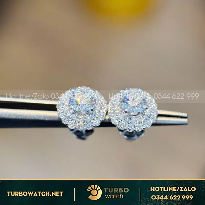 Bông Tai Nữ Earring Double Halo Custom Full Diamond