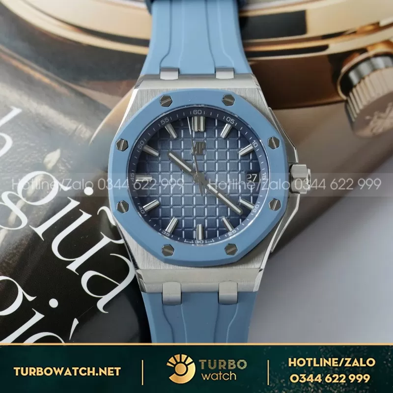 Đồng Hồ Audemars Piguet Royal Oak Offshore 15605SK Viền Cao Su Xanh Replica Cao Cấp 43mm
