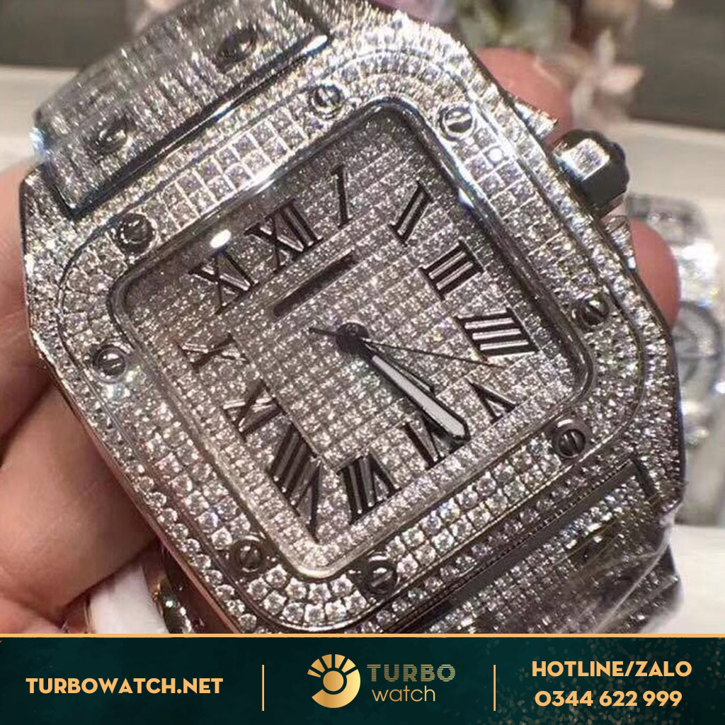 đồng hồ CATIER siêu cấp Santos 100 Full Diamond