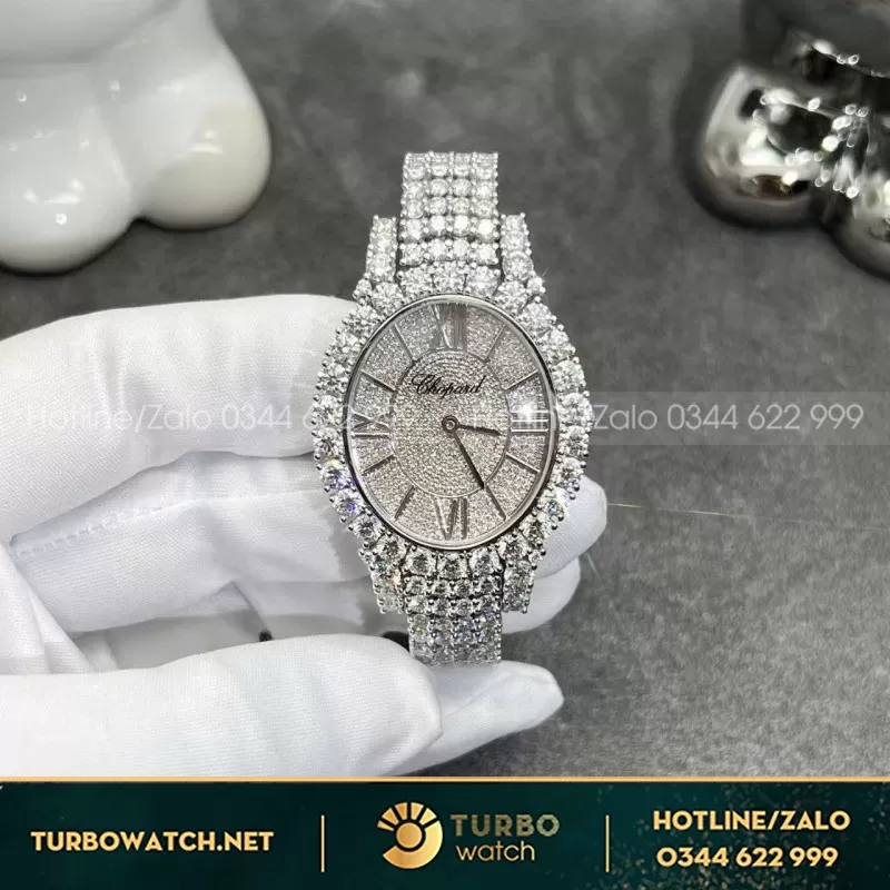 Đồng Hồ Chopard Chế Tác Vàng Trắng 18k kim cương Thiên Nhiên 34mm