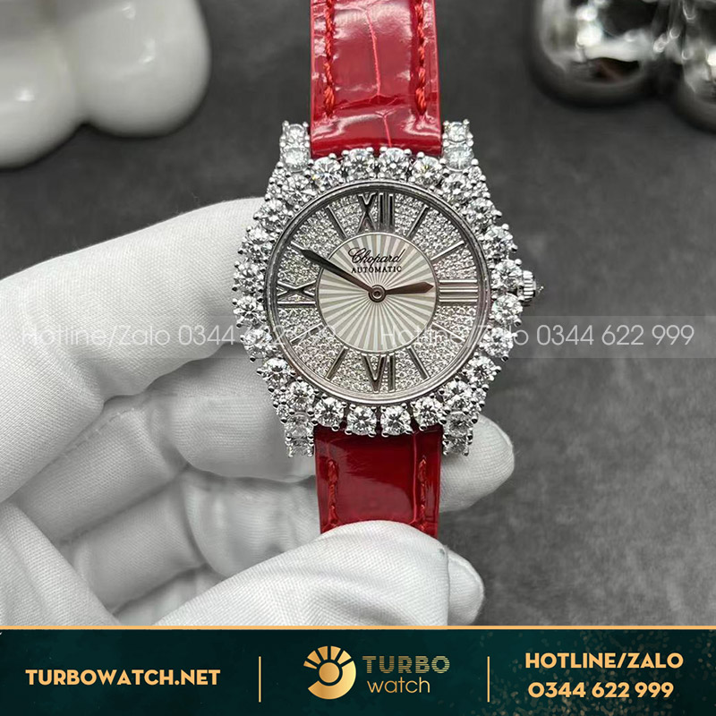 Đồng hồ chopard nữ chế tác vàng trắng 18k kim cương thiên nhiên