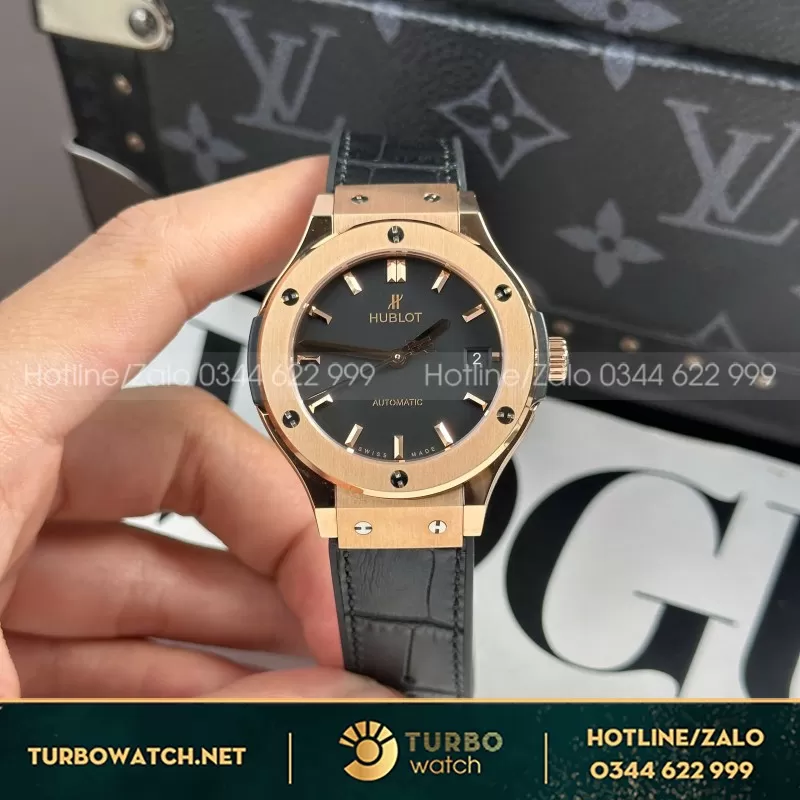 Đồng Hồ Hublot Classic Fusion King Gold Black Replica 1:1 Nhà Máy JJF 38mm