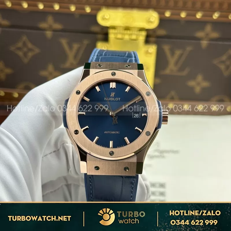 Đồng Hồ Hublot Classic Fusion King Gold Blue Replica 1:1 Nhà Máy JJF 38mm