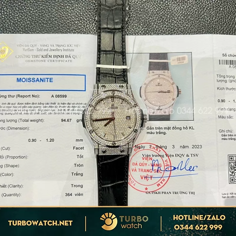 Đồng Hồ Hublot Độ Full Kim Cương Moissanite Màu Đen Chế Tác Hong Kong 42mm