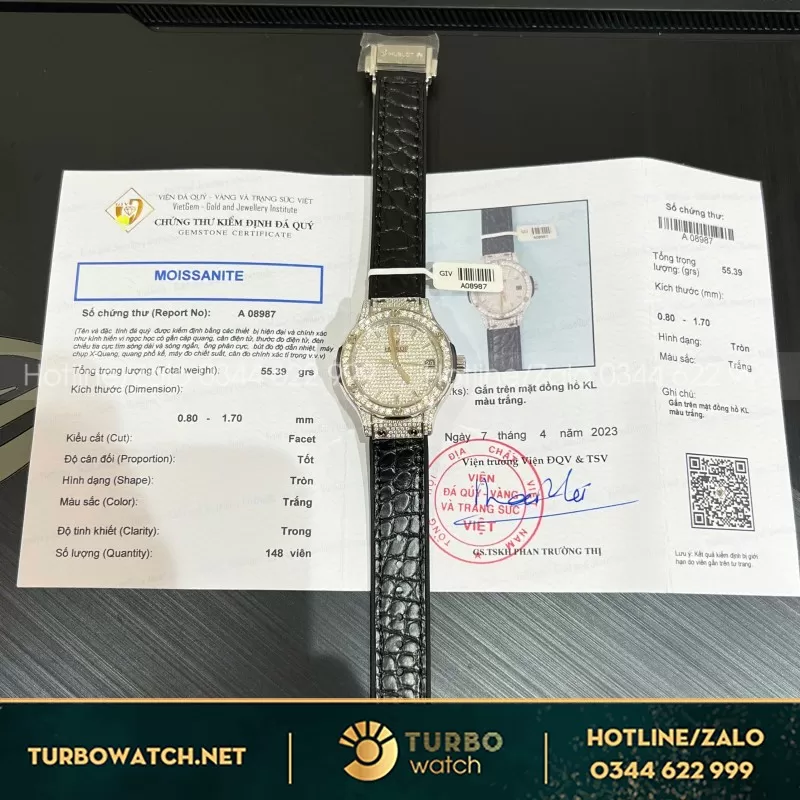 Đồng Hồ Hublot Nữ Màu Đen Đính Full Kim Cương Moissanite 33mm