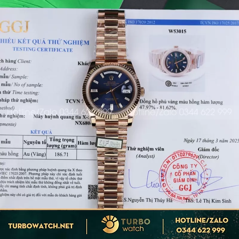 Đồng Hồ Nam Rolex Day-Date Mặt Xanh Chế Tác Trọng Lượng 186Gram Bọc Vàng Thật 40mm