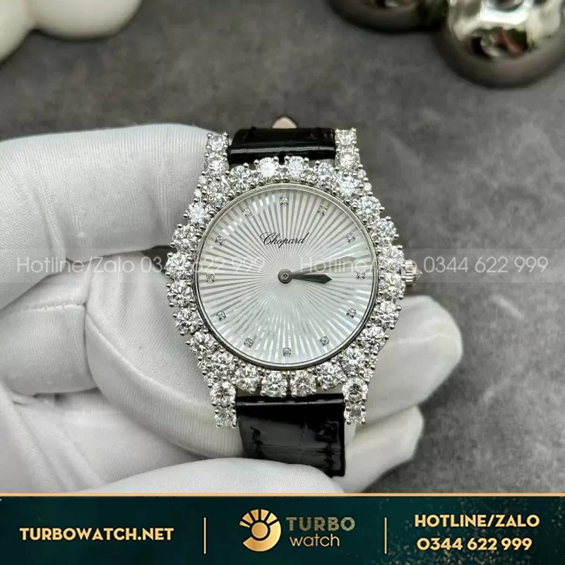 Đồng Hồ Nữ Chopard Chế Tác Vàng Trắng 18 Đính Kim Cương Thiên Nhiên 34mm