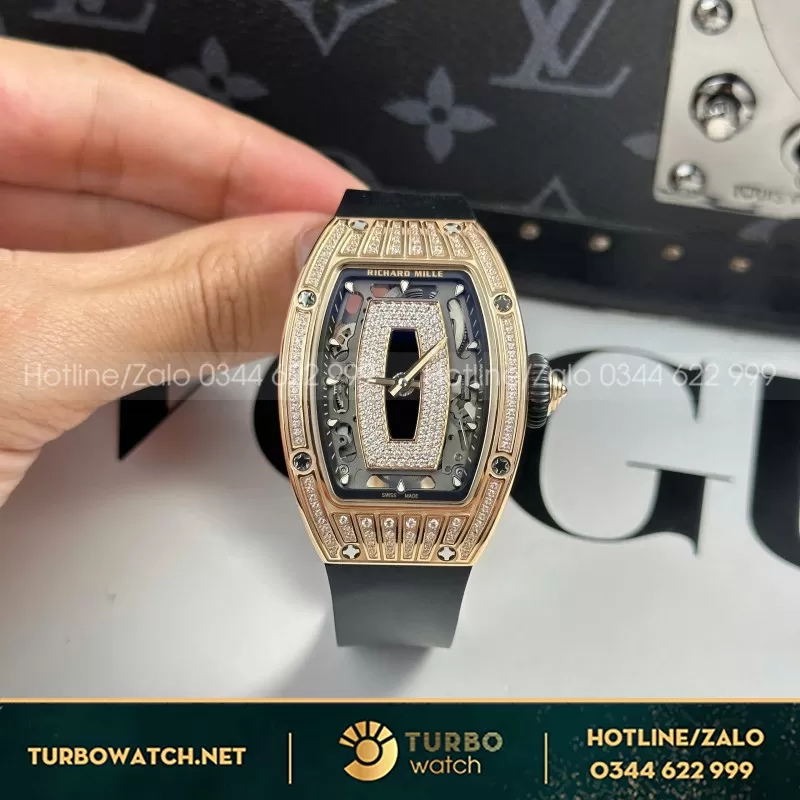 Đồng Hồ Nữ Richard Mille RM07-01 Chế Tác Vỏ Carbon Màu Vàng 32x46mm
