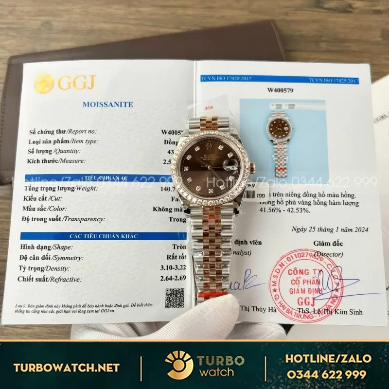 Đồng Hồ Nữ Rolex DateJust Chế Tác Đính Moissanite + Bọc Vàng Thật 18K 31mm