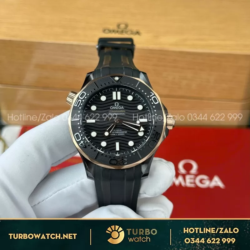 Đồng Hồ Omega Seamaster Diver 300M Replica 1:1 Mặt Số Đen viền gốm Ceramic VSF 42mm
