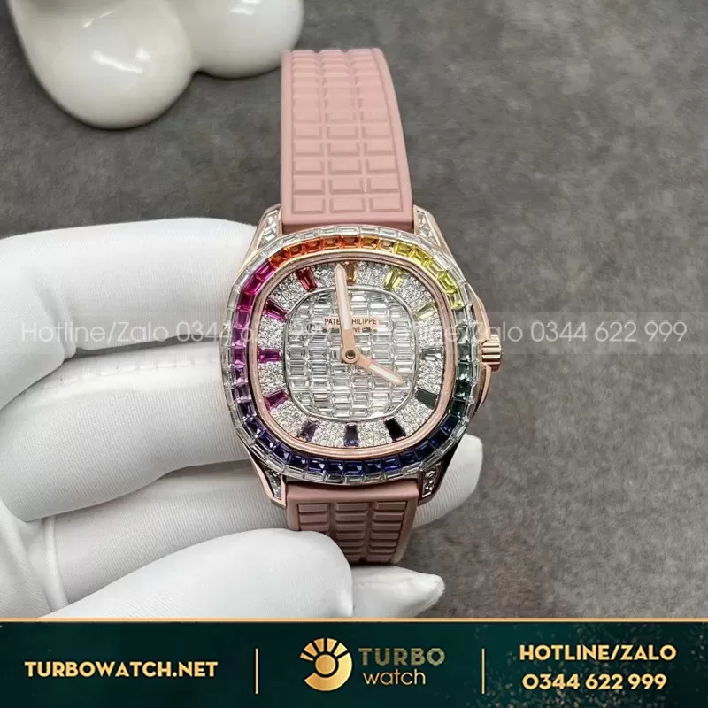 Đồng Hồ Patek Philippe Aquanaut 5062 Bọc Vàng Hồng 18k Rainbow Benzel 35.6mm