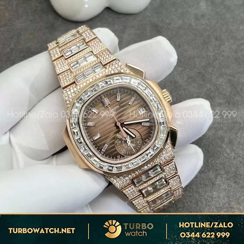 Đồng Hồ Patek Philippe Nautilus 5980r Chế Tác Vàng Hồng 18k Kim Cương Thiên Nhiên 40mm