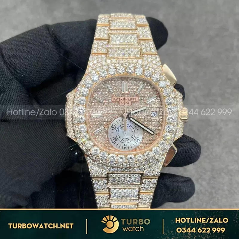 Đồng Hồ Patek Philippe Nautilus 5980r Custom Rose Gold 18k Full Diamond 40mm