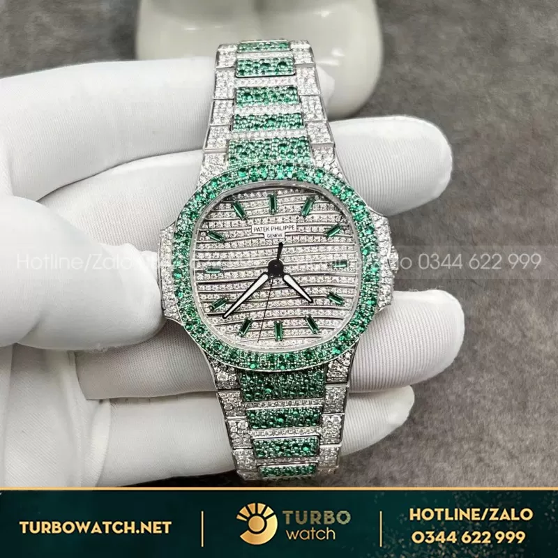 Đồng Hồ Patek Philippe Nautilus 7118 Chế Tác Vàng Trắng Full Kim Cương Thiên Nhiên 35.2mm