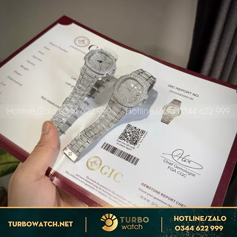 Đồng Hồ Patek Philippe Nautilus 7118 Đính Full Kim Cương Nhân Tạo Moissanite 35.2mm