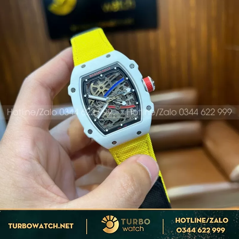 Đồng Hồ Richard Mille Chế Tác RM67-02 White Ceramic Yellow Strap replica 38.7×47.52mm