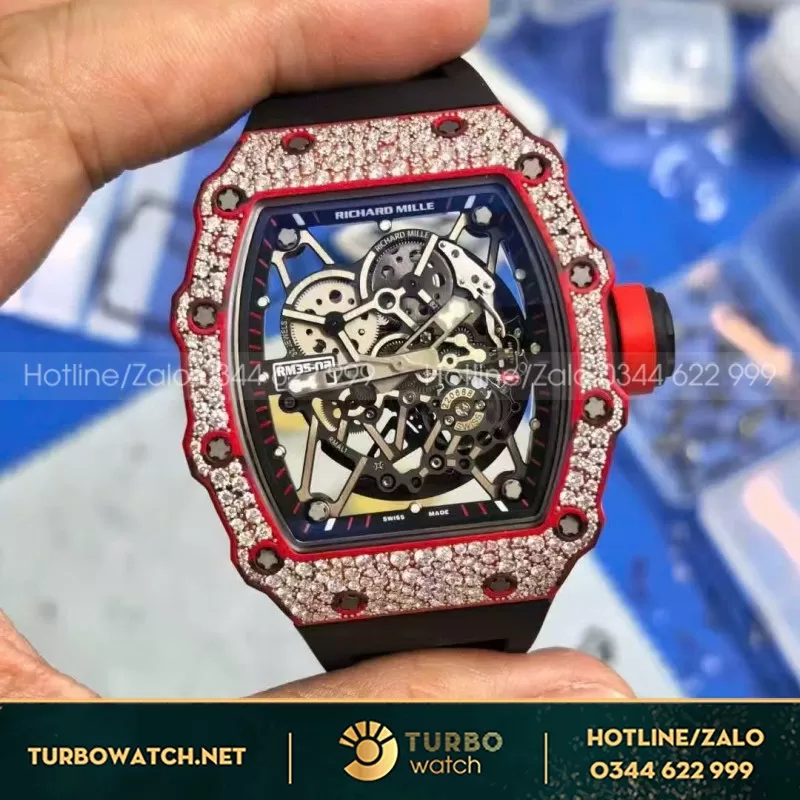 Đồng Hồ Richard Mille RM 35-02 Chế Tác Vỏ Carbon Nhập Khẩu Máy Tinh Chỉnh Kim Cương Thiên Nhiên