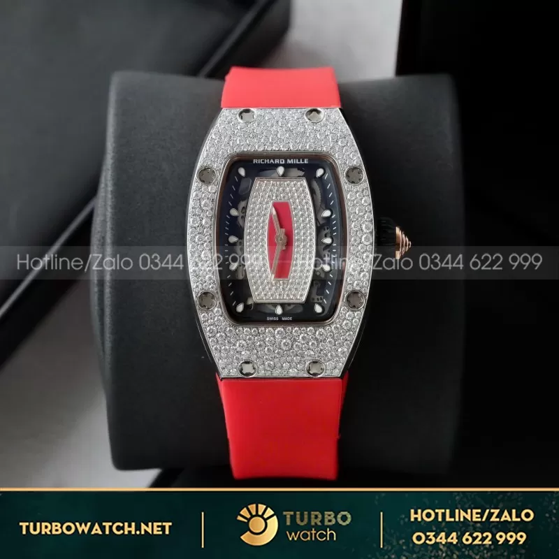 Đồng Hồ Richard Mille RM007 Chế Tác Đính Kim Cương Moissanite Màu Đỏ 36mm