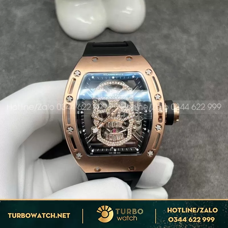 Đồng Hồ Richard Mille RM052 Tourbillon Skull Chế Tác Vàng Hồng 18k Kim Cương Thiên Nhiên 43mm