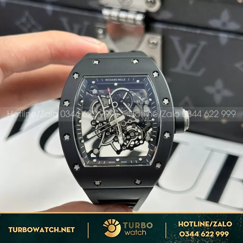 Đồng Hồ Richard Mille RM055 Bubba Watson Carbon NTPT Rep 1:1 BBR Màu Đen 42.7×49.9mm
